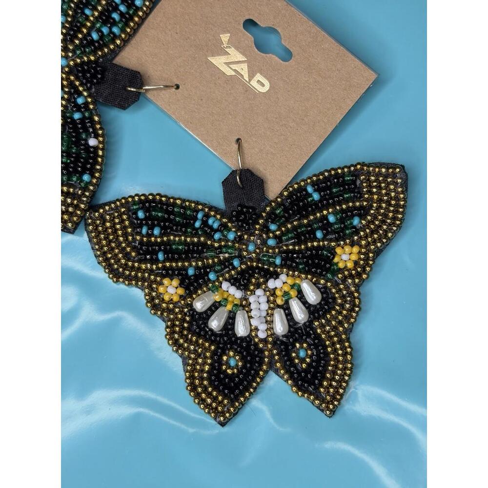 Zad Butterfly Earrings Women NWT Dangle Beaded Black Teal Gold White Yellow - Picture 3 of 7